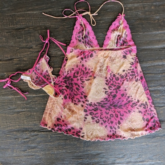 Victoria's Secret Nighty pink print Mesh, X Small - Picture 3 of 3